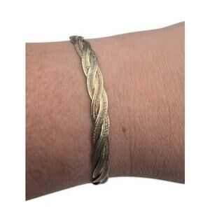 Braided Herringbone Italian 925 Sterling Silver Two Tone Bracelet 7” Classic